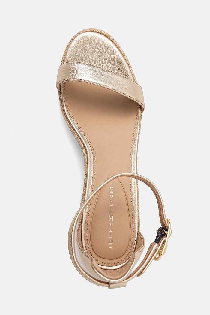 Kožne sandale Tommy Hilfiger TH METALLIC MID WEDGE ESPADRILLE zlatna FW0FW08663