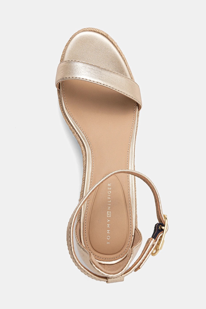 Kožne sandale Tommy Hilfiger TH METALLIC MID WEDGE ESPADRILLE zlatna FW0FW08663