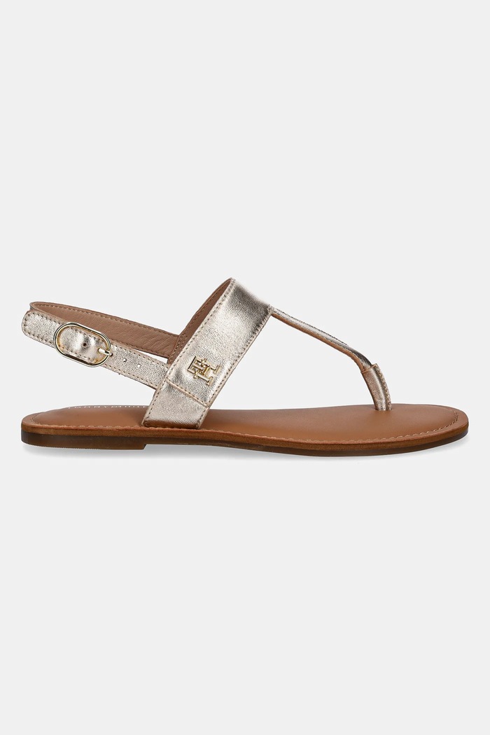 Tommy Hilfiger sandały skórzane METALLIC LEATHER THONG SANDAL FW0FW08798 złoty SS25