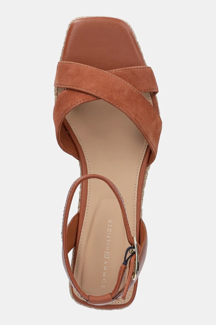 Kožne sandale Tommy Hilfiger LEATHER & SUEDE MID WEDGE ESPAD smeđa FW0FW08804