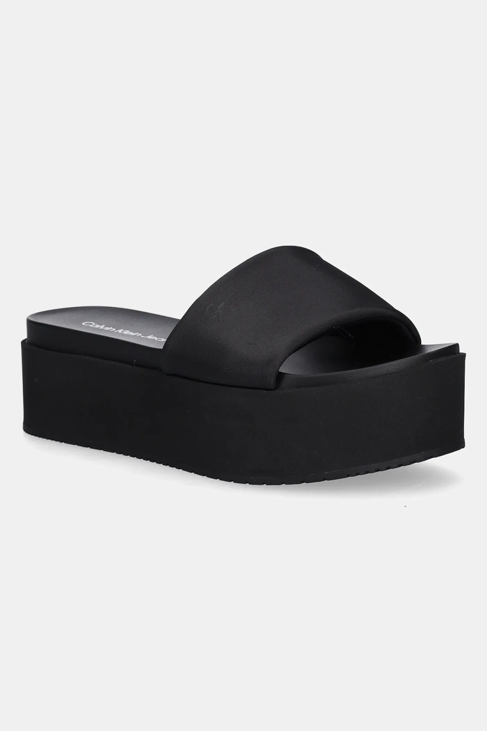 Calvin Klein Jeans klapki FLATFORM SANDAL SLIDE IN NYLON 5-8 cm czarny YW0YW01791