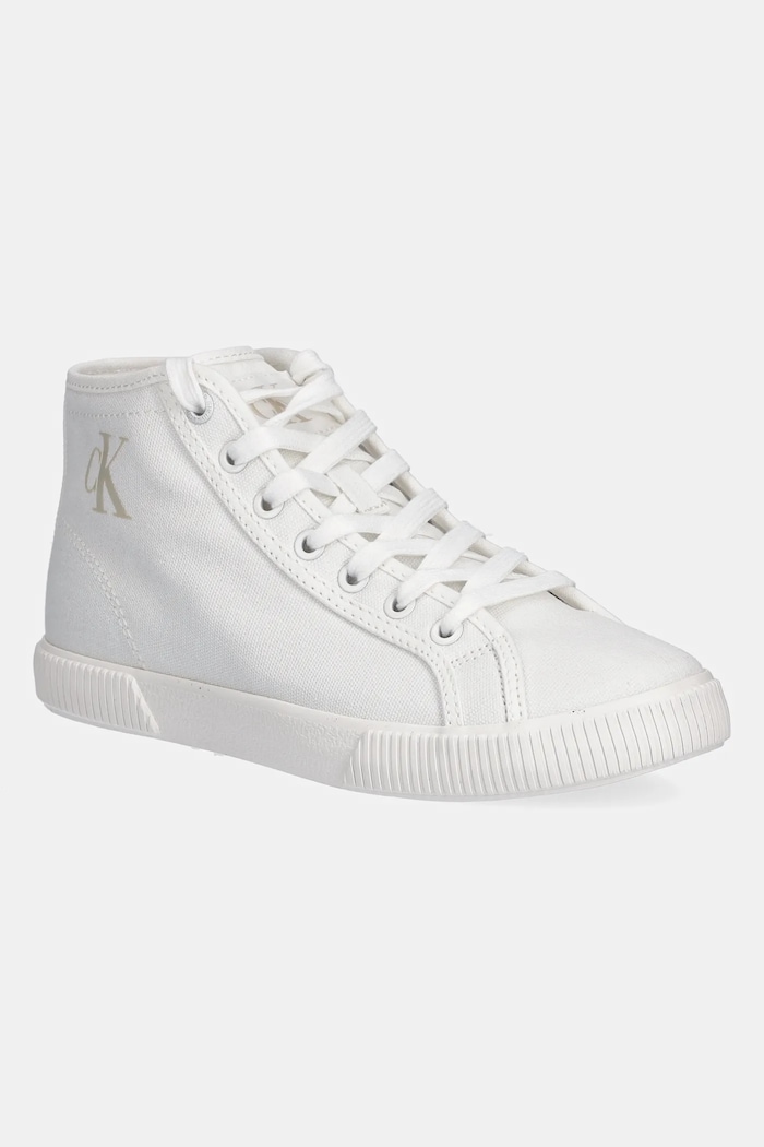 Kecky Calvin Klein Jeans ESS VULC MID CV MG WN plochá bílá YW0YW01761