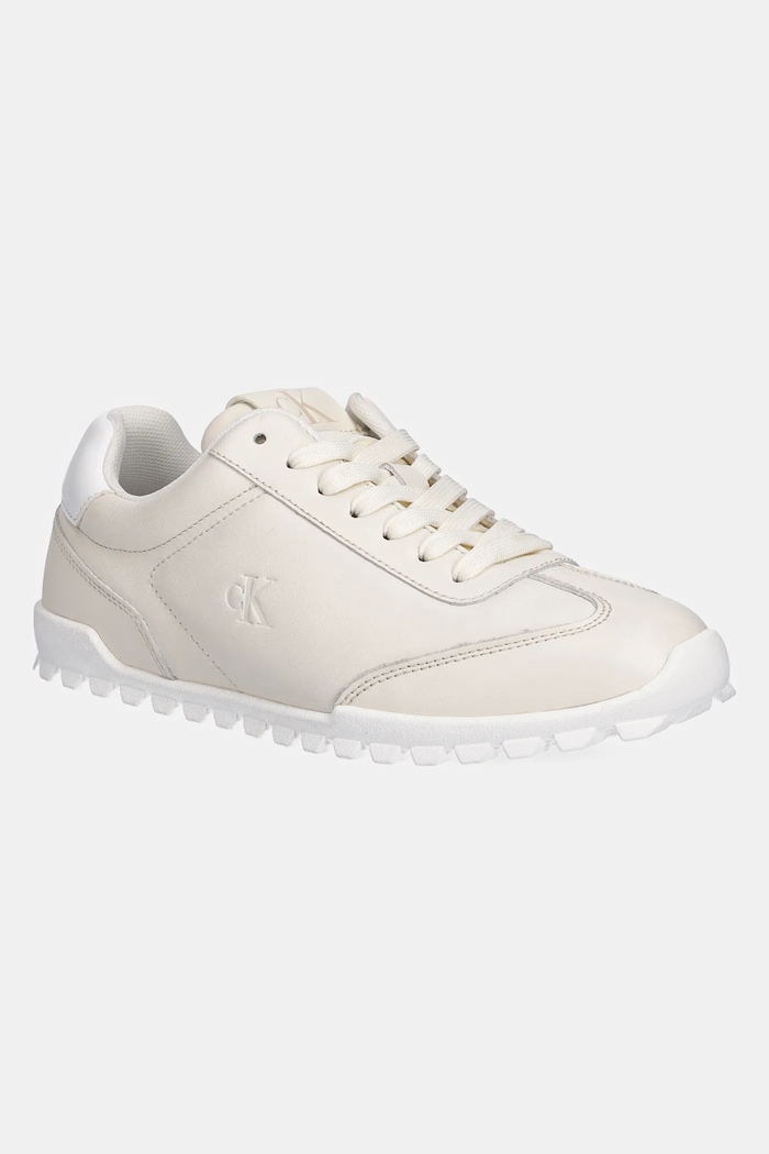 Kožené tenisky Calvin Klein Jeans LOW PROFILE RUNNER plochá béžová YW0YW01751