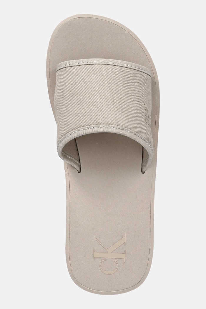 Calvin Klein Jeans klapki BEACH WEDGE SLIDE CANVAS beżowy YW0YW01725
