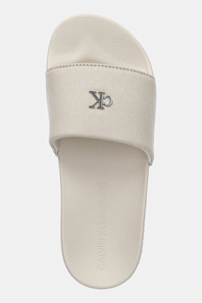 Calvin Klein Jeans klapki SLIDE MONOGRAM HARDWARE beżowy YW0YW01713