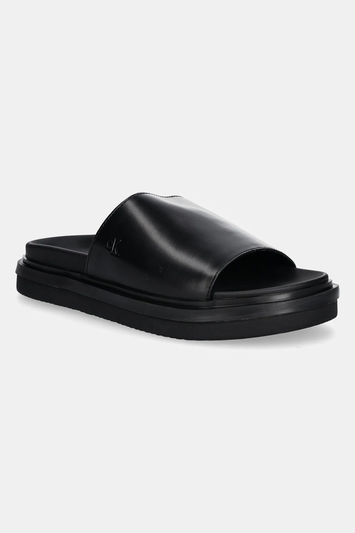 Natikače Calvin Klein Jeans FLAT MOLDED SANDAL SLIDE imitacija zrnate kože crna YW0YW01710