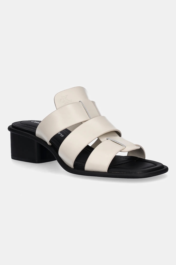 Чехли Calvin Klein Jeans HEEL SQUARE MG LTH изкуствен бежов YW0YW01702