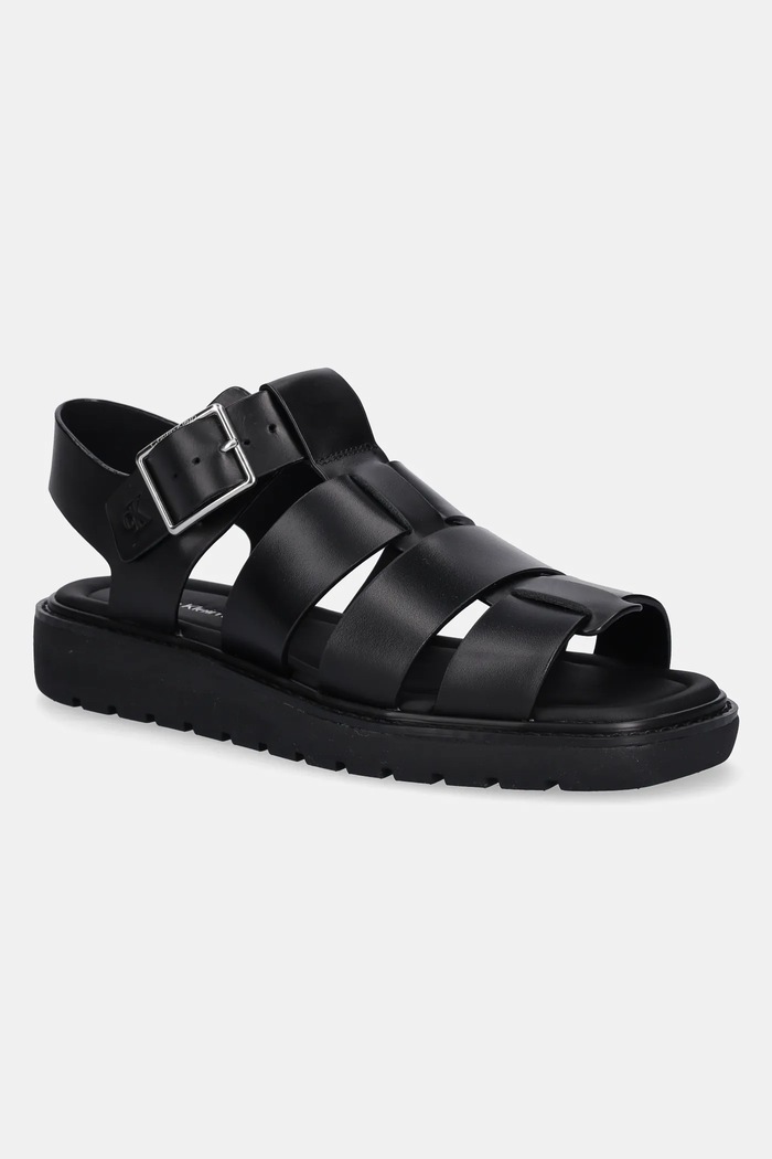 Calvin Klein Jeans sandali SQ MOLDED SDL FISHERMAN MG WN pelle fiore nero YW0YW01700