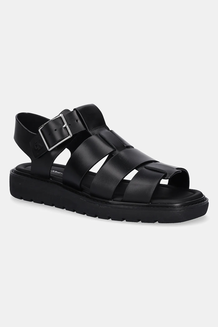 Calvin Klein Jeans sandali SQ MOLDED SDL FISHERMAN MG WN pelle fiore nero YW0YW01700