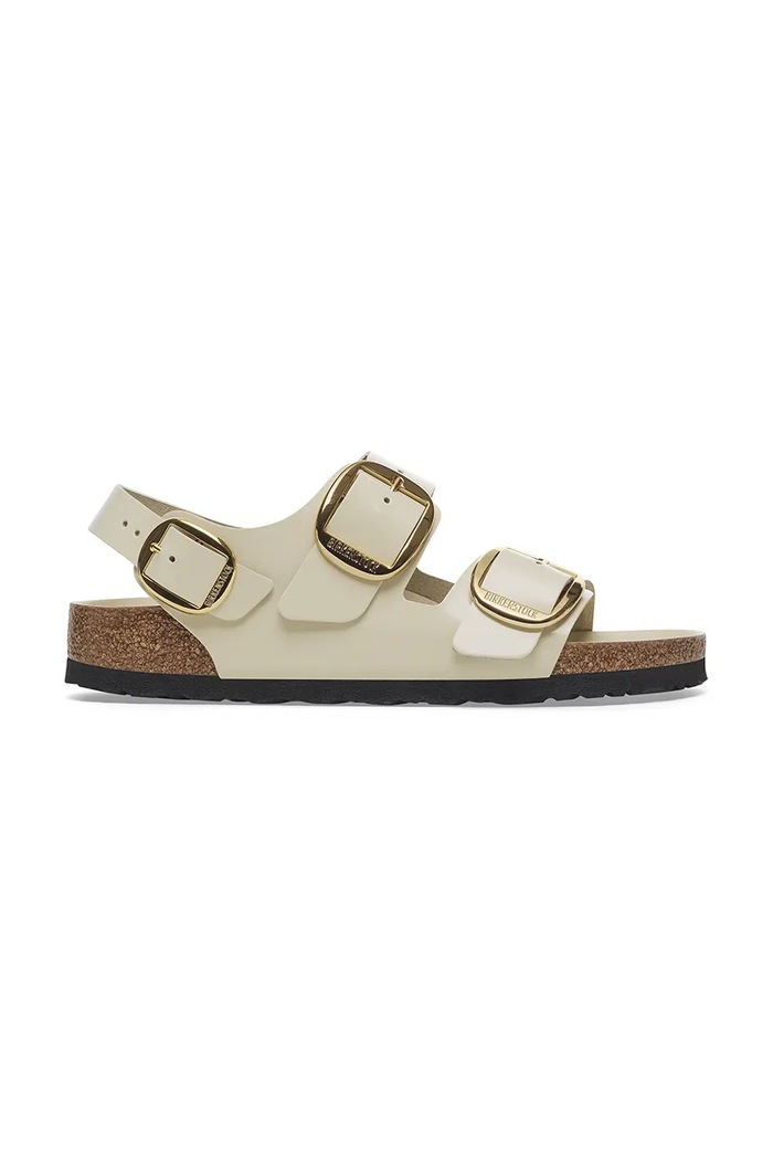Birkenstock bőr szandál Milano Big Buckle lakkbőr bézs 1025395