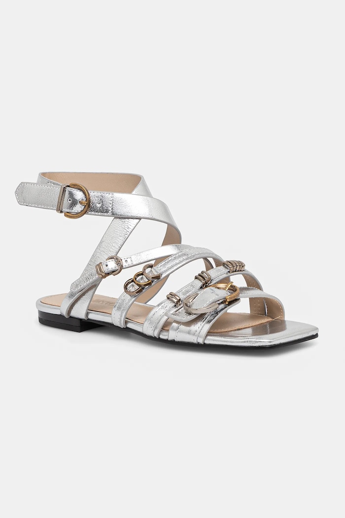 Pinko sneakersy skórzane Marli płaski srebrny SD0317.P049.ZZF