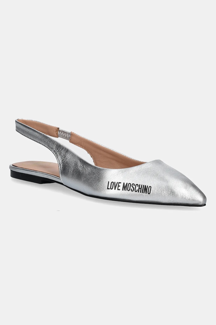 Kožené baleríny Love Moschino otevřená pata stříbrná JA11021G1MIF0902