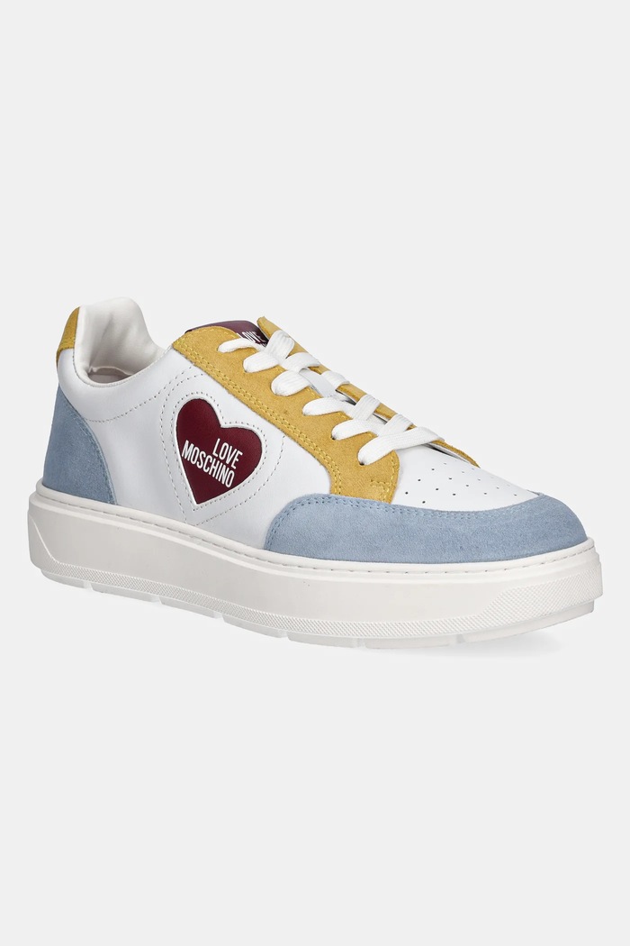 Love Moschino sneakersy skórzane skóra zamszowa biały JA15154G1MIAA10B