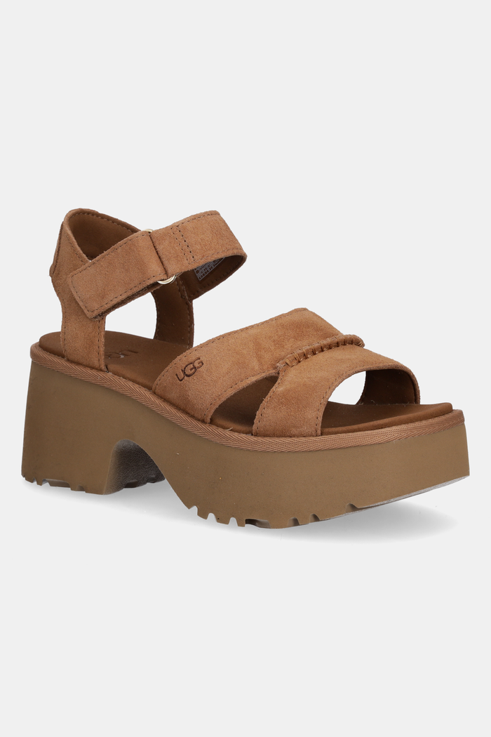 UGG sandale din piele întoarsă New Heights Ankle Strap gros maro 1167475.CHE