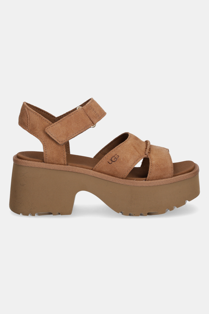UGG sandale din piele întoarsă New Heights Ankle Strap 1167475.CHE maro SS25