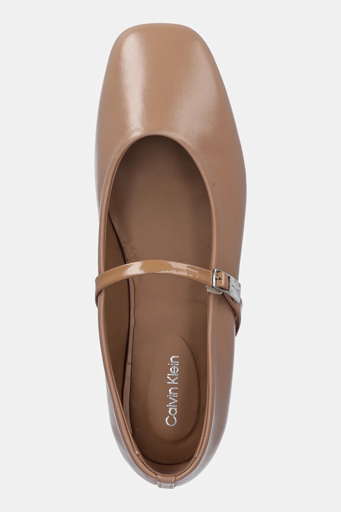 Δερμάτινες μπαλαρίνες Calvin Klein BALLERINA NEW BUCKLE - LTH μπεζ HW0HW02483
