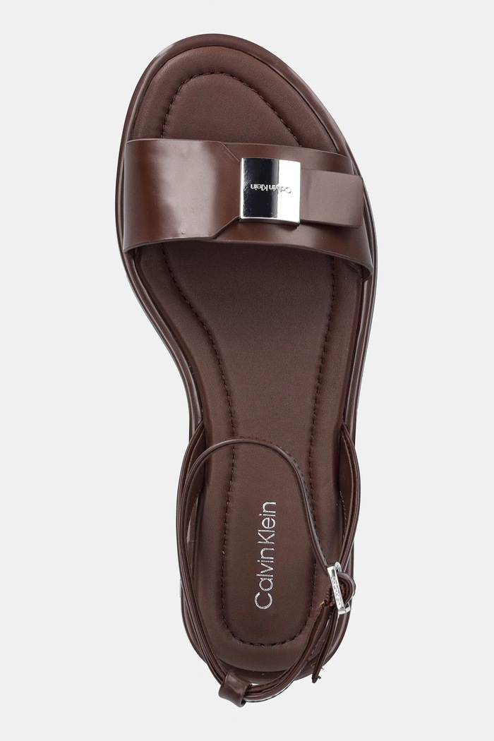 Calvin Klein sandały skórzane FLAT SANDAL W/CK HW - LTH brązowy HW0HW02367