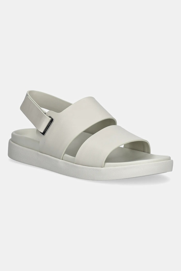 Calvin Klein sandały skórzane FLAT ADJ SANDAL EYELET płaski beżowy HW0HW02488