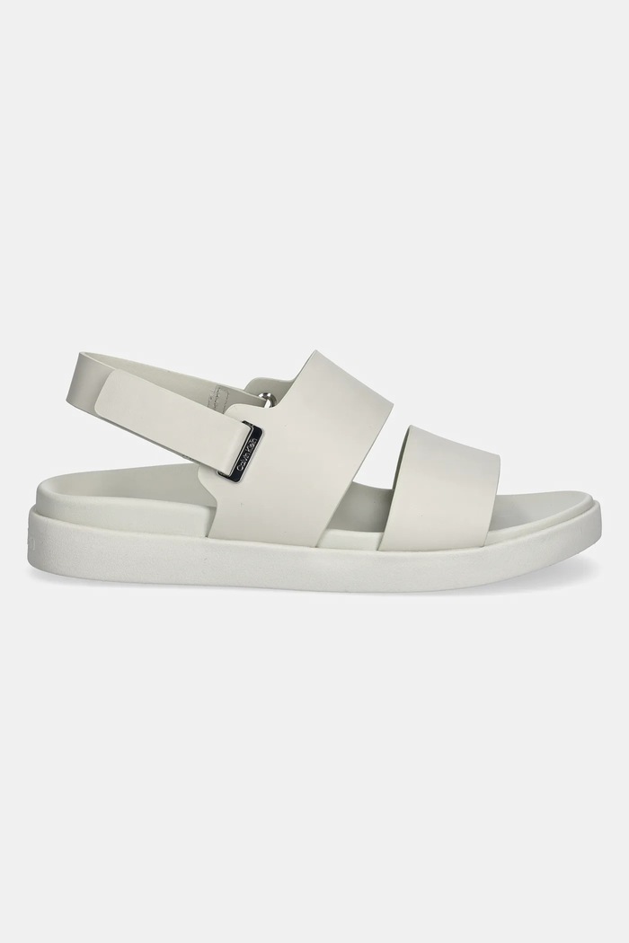 Calvin Klein sandały skórzane FLAT ADJ SANDAL EYELET HW0HW02488 beżowy SS25