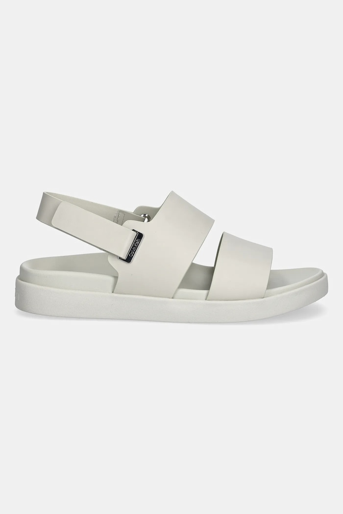 Calvin Klein sandały skórzane FLAT ADJ SANDAL EYELET HW0HW02488 beżowy SS25