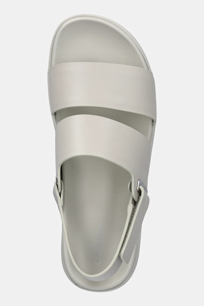 Calvin Klein sandały skórzane FLAT ADJ SANDAL EYELET beżowy HW0HW02488