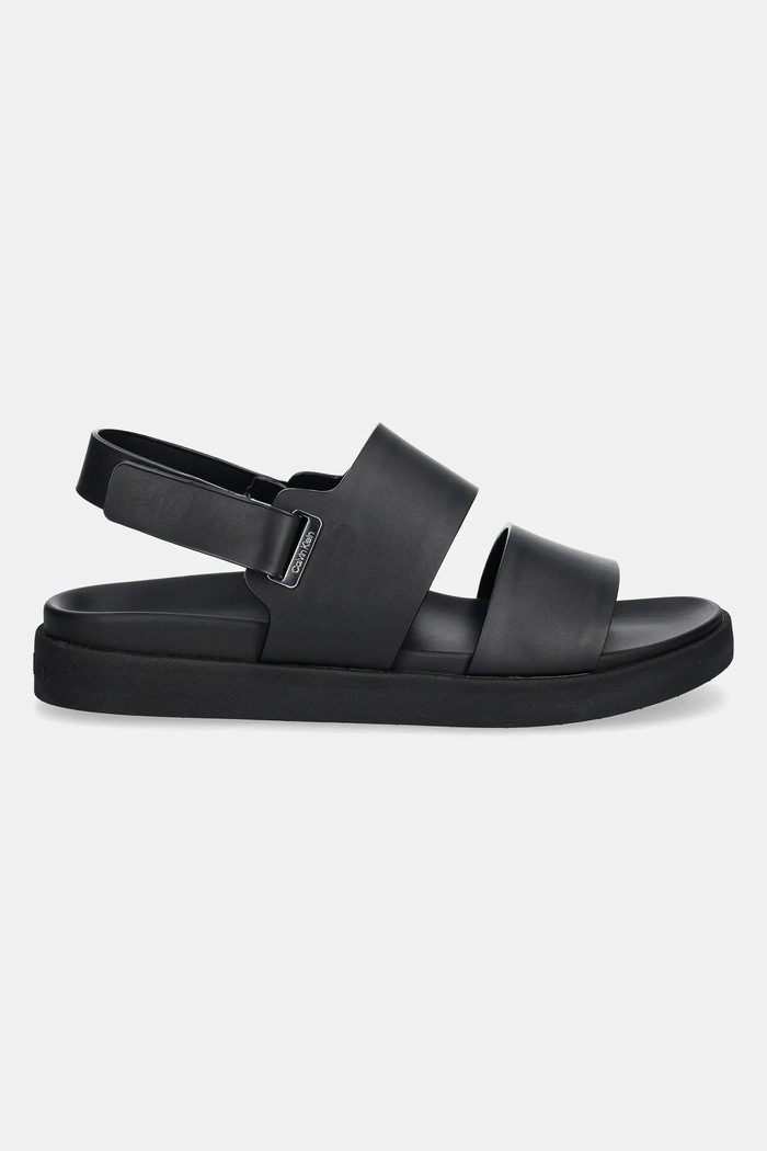 Calvin Klein sandały skórzane FLAT ADJ SANDAL EYELET HW0HW02488 czarny SS25