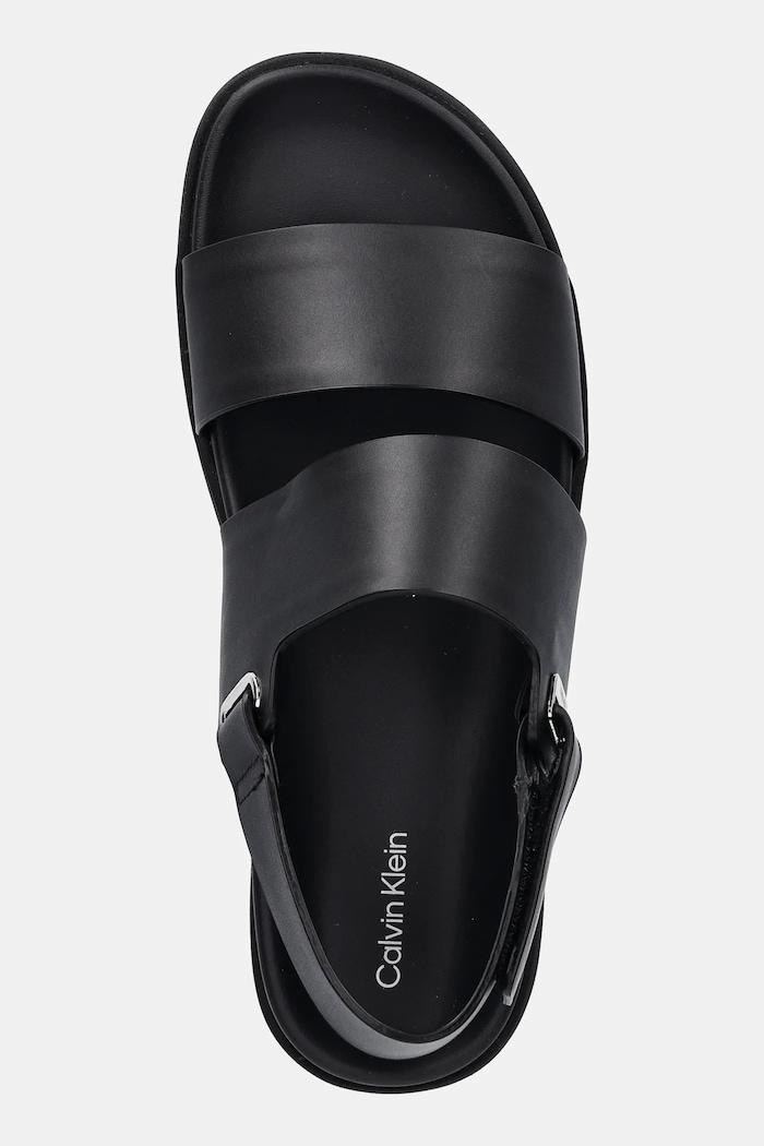 Calvin Klein sandały skórzane FLAT ADJ SANDAL EYELET czarny HW0HW02488