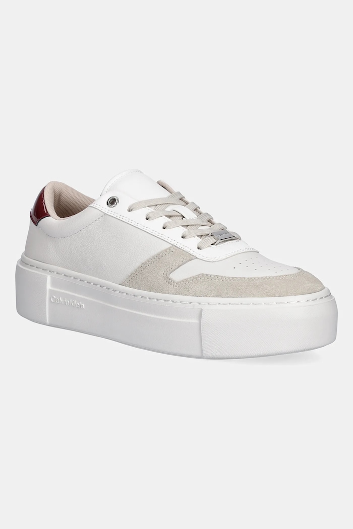 Calvin Klein Kožené sneakers boty Calvin Klein FF CUPSOLE LACE UP - LTH MIX bílá HW0HW02409