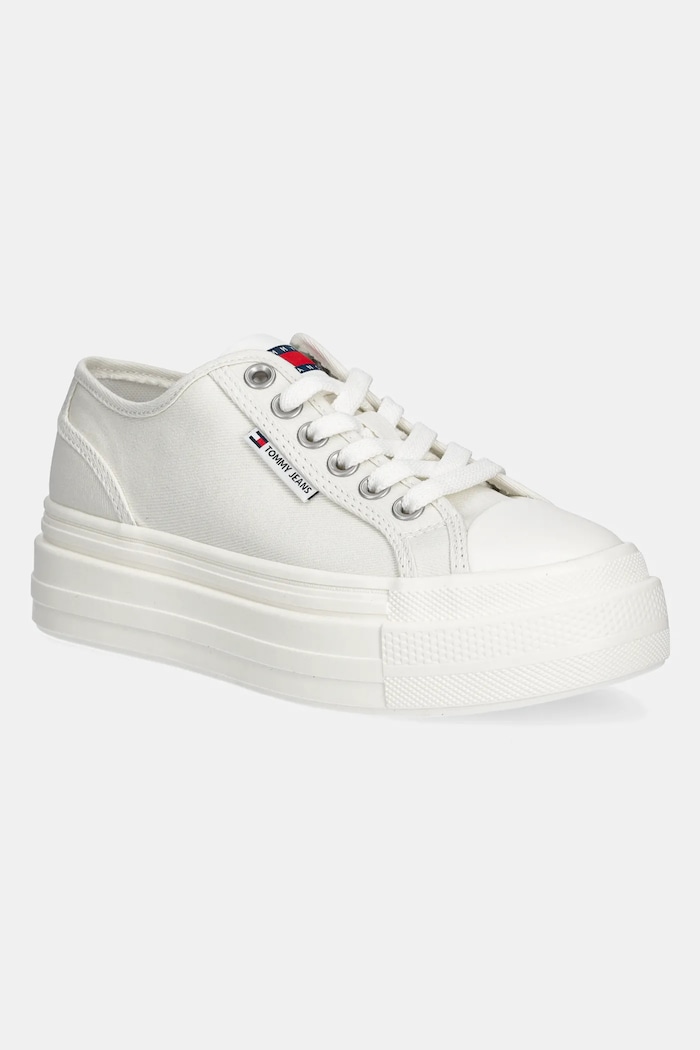 Πάνινα παπούτσια Tommy Jeans FOXING FLATFORM LC Planet friendly λευκό EN0EN02736