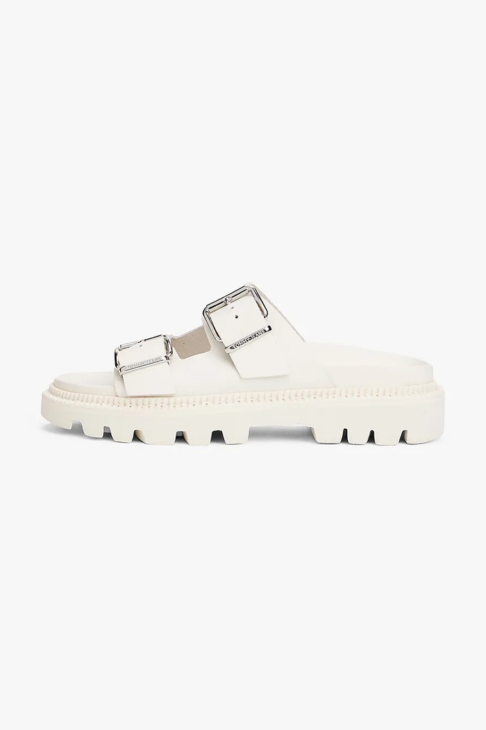 Usnjeni natikači Tommy Jeans DOUBLE STRAP SANDAL EN0EN02753 bež SS25