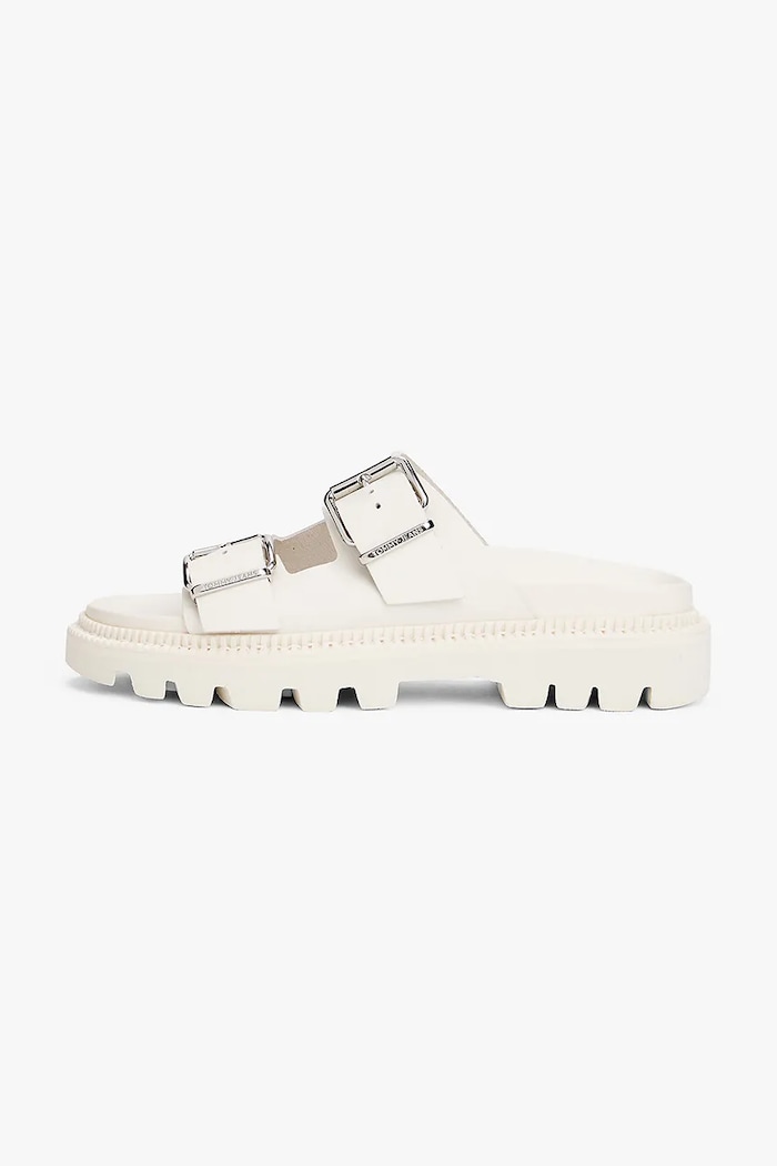 Usnjeni natikači Tommy Jeans DOUBLE STRAP SANDAL EN0EN02753 bež SS25