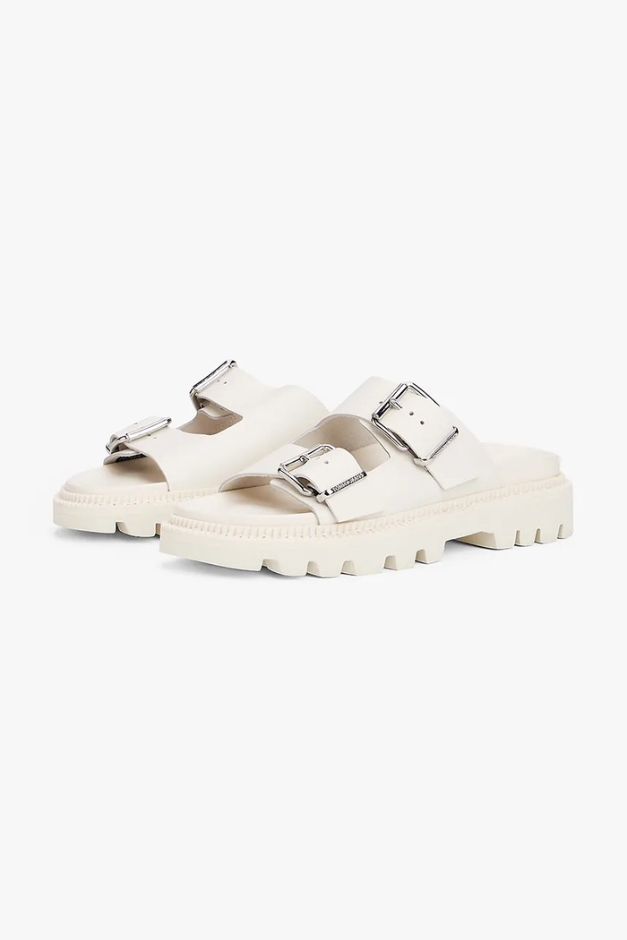 Obutev Usnjeni natikači Tommy Jeans DOUBLE STRAP SANDAL EN0EN02753 bež
