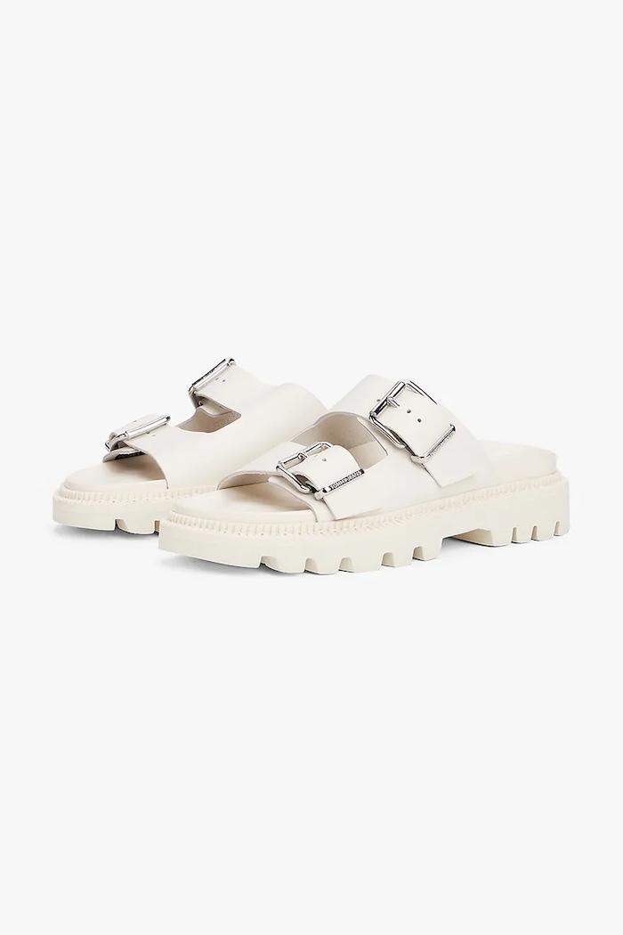 Obutev Usnjeni natikači Tommy Jeans DOUBLE STRAP SANDAL EN0EN02753 bež