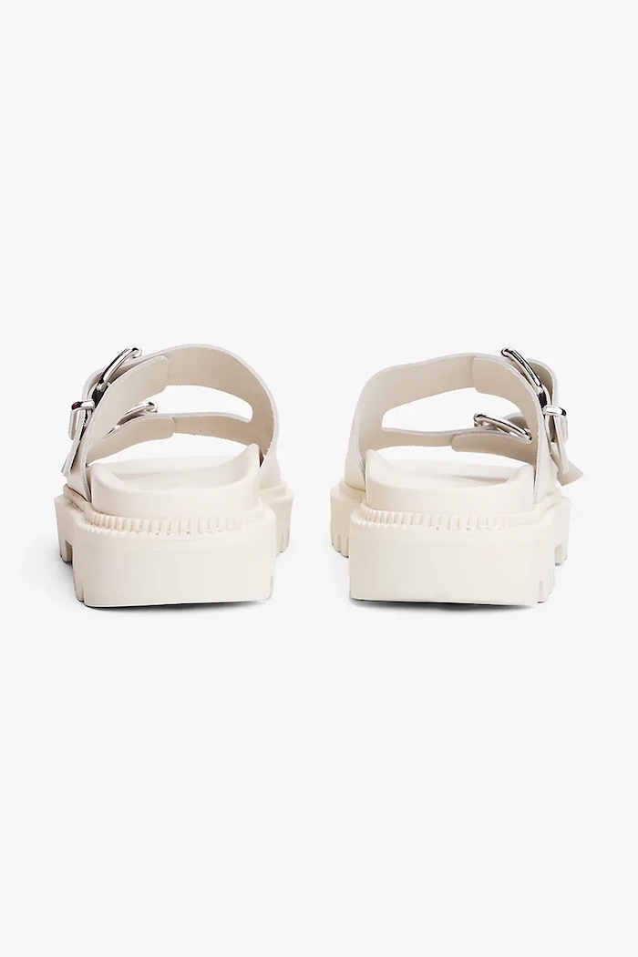 Usnjeni natikači Tommy Jeans DOUBLE STRAP SANDAL bež EN0EN02753