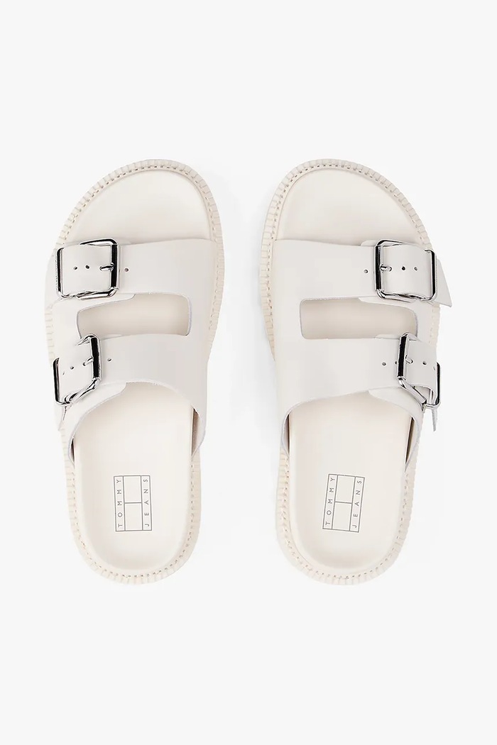 Usnjeni natikači Tommy Jeans DOUBLE STRAP SANDAL EN0EN02753 bež