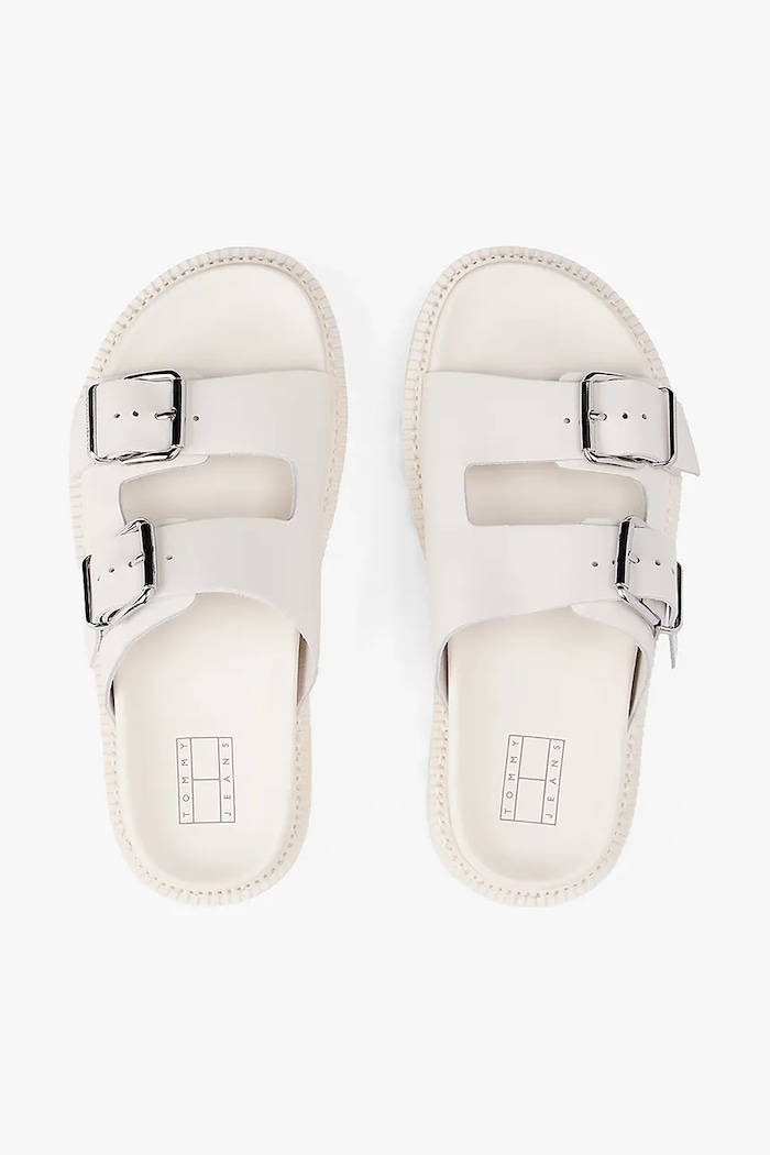 Usnjeni natikači Tommy Jeans DOUBLE STRAP SANDAL EN0EN02753 bež