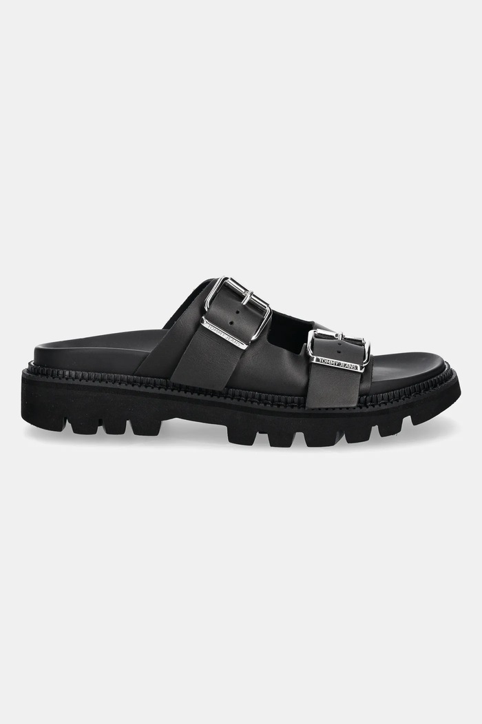 Kožené pantofle Tommy Jeans DOUBLE STRAP SANDAL EN0EN02753 černá SS25