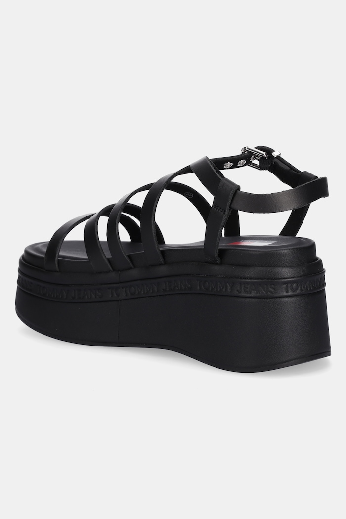 Obuv Kožené sandále Tommy Jeans WEDGY STRAPPY SANDAL EN0EN02756 čierna