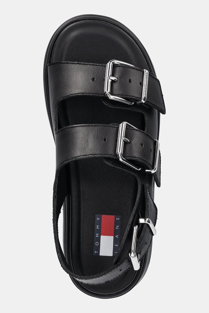 Δερμάτινα πέδιλα Tommy Jeans WEDGE SANDAL μαύρο EN0EN02774