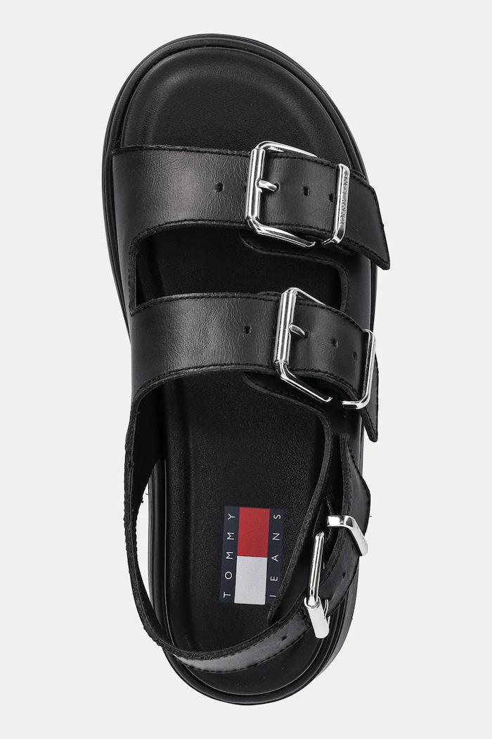 Δερμάτινα πέδιλα Tommy Jeans WEDGE SANDAL μαύρο EN0EN02774