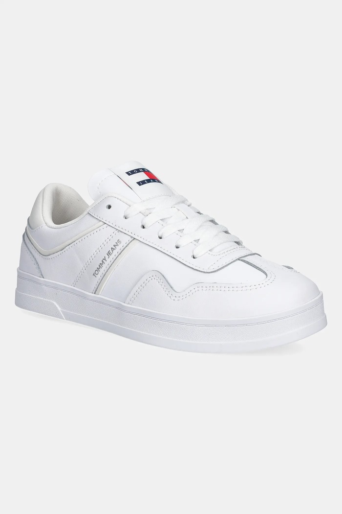 Kožené sneakers boty Tommy Jeans THE GREENWICH LEATHER imitace kůže bílá EN0EN02794