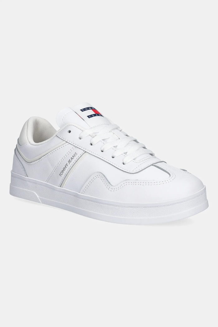 Kožené sneakers boty Tommy Jeans THE GREENWICH LEATHER imitace kůže bílá EN0EN02794