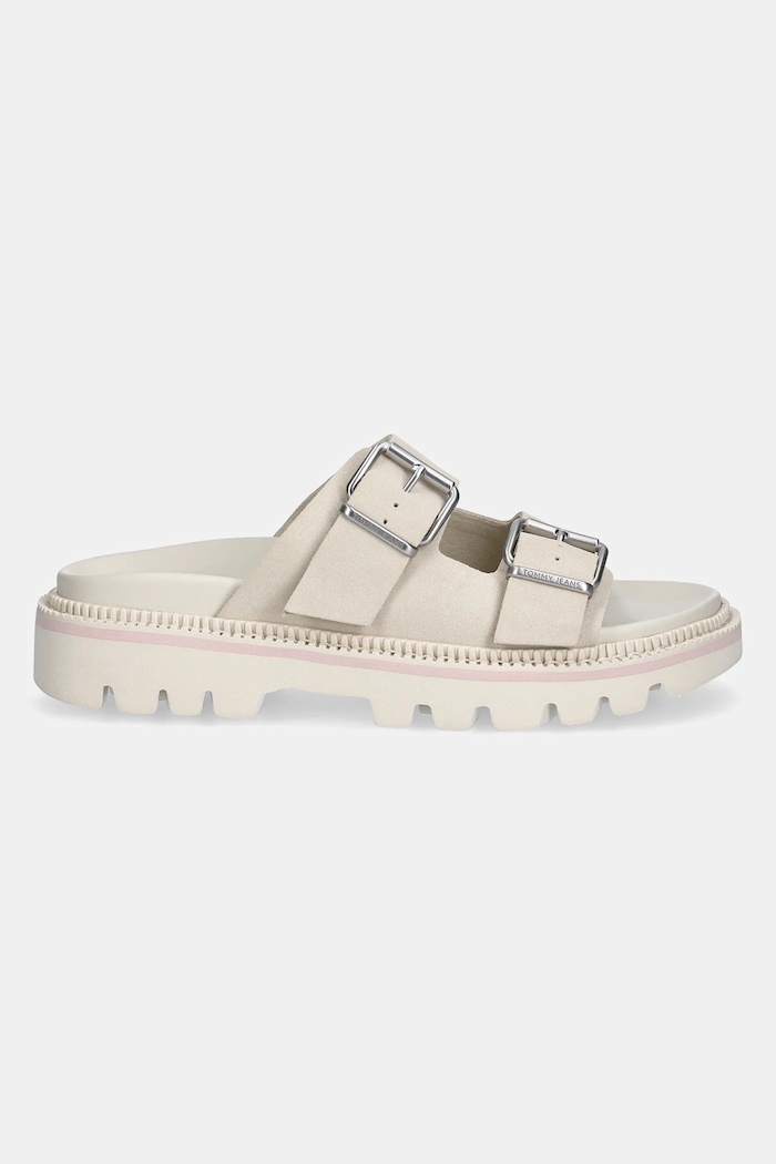 Semišové pantofle Tommy Jeans DOUBLE STRAP SANDAL SUEDE EN0EN02797 béžová SS25