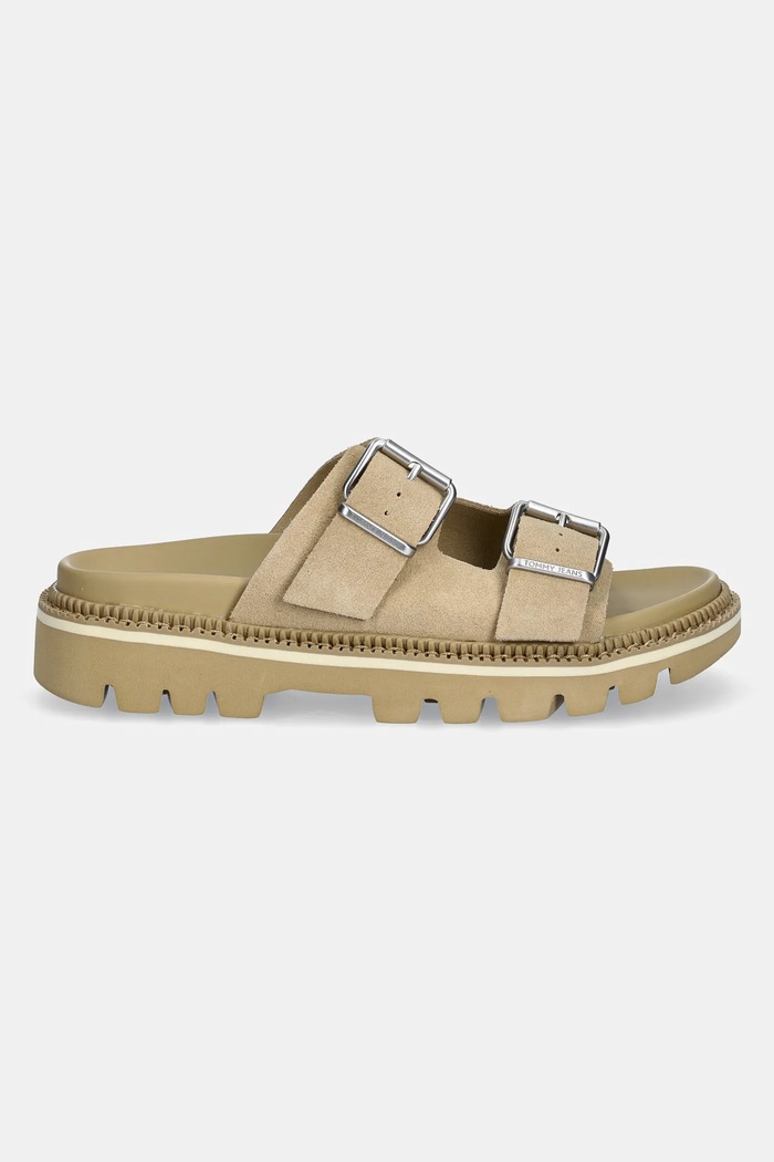 Natikače od brušene kože Tommy Jeans DOUBLE STRAP SANDAL SUEDE EN0EN02797 bež SS25