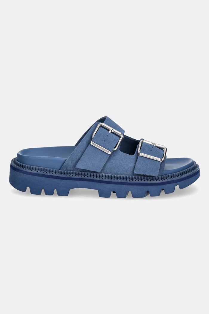 Semišové šľapky Tommy Jeans DOUBLE STRAP SANDAL SUEDE EN0EN02797 modrá SS25