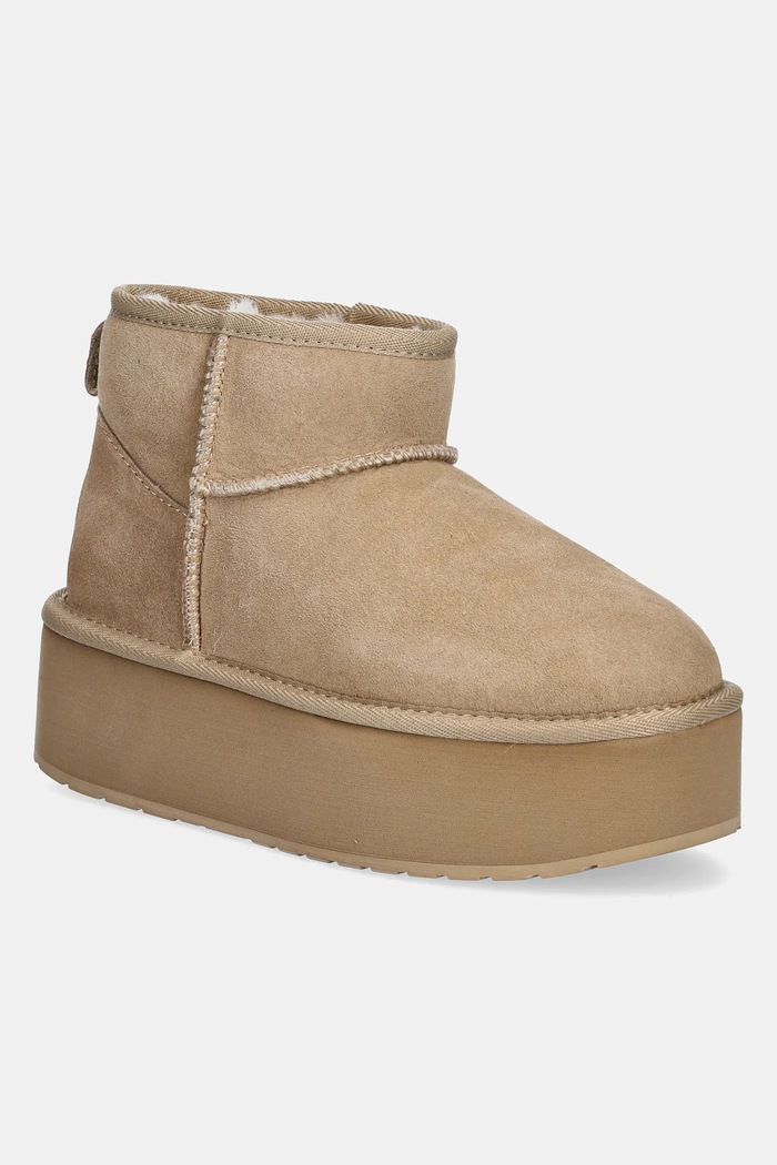 Semišové sněhule Emu Australia Stinger Micro Flatform přírodní kůže béžová W13082.SAND