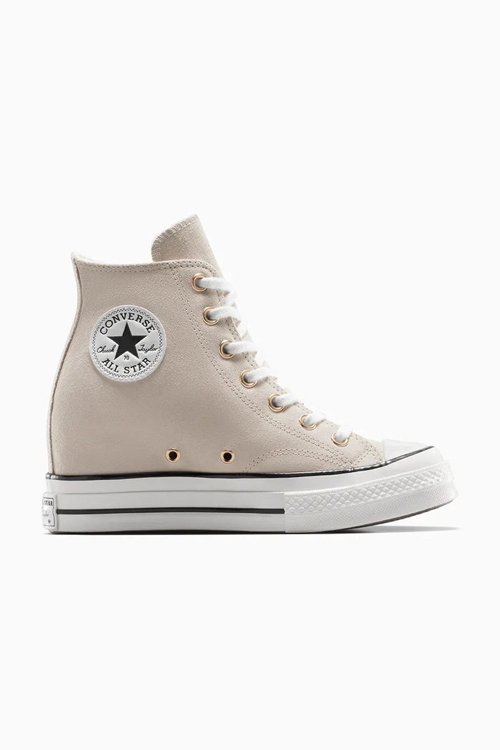 Converse teniși din piele întoarsă Chuck 70 Wedge coturn bej A13833C