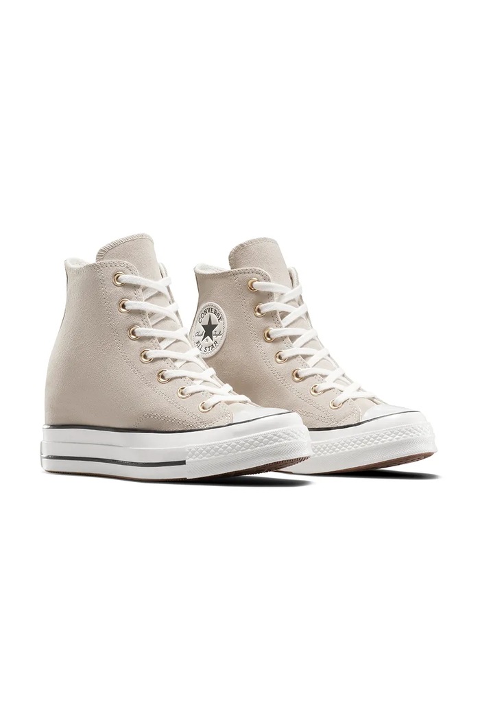 Converse teniși din piele întoarsă Chuck 70 Wedge A13833C bej SS25