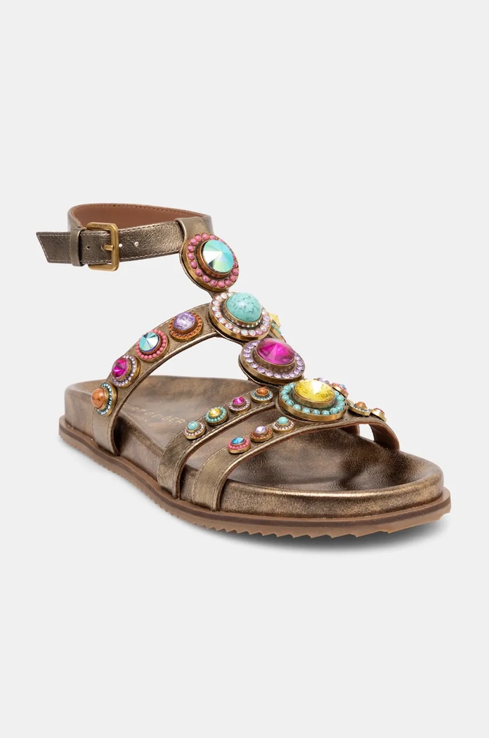 Kurt Geiger London sandały skórzane Octavia Flexi Gladiator płaski złoty 4369068109.BRONZECOM