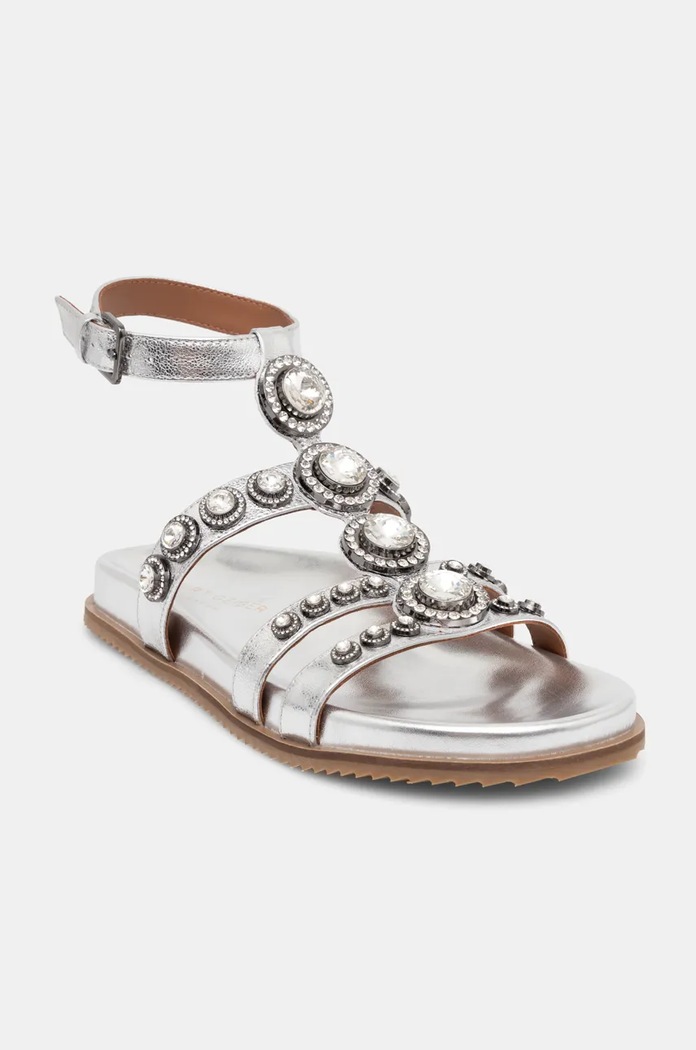 Kurt Geiger London sandały skórzane Octavia Flexi Gladiator płaski srebrny 4369063109.SILVER